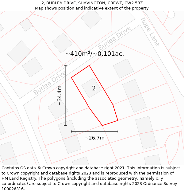 2, BURLEA DRIVE, SHAVINGTON, CREWE, CW2 5BZ: Plot and title map