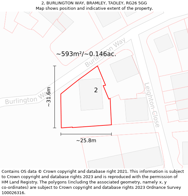 2, BURLINGTON WAY, BRAMLEY, TADLEY, RG26 5GG: Plot and title map