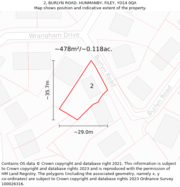 2, BURLYN ROAD, HUNMANBY, FILEY, YO14 0QA: Plot and title map