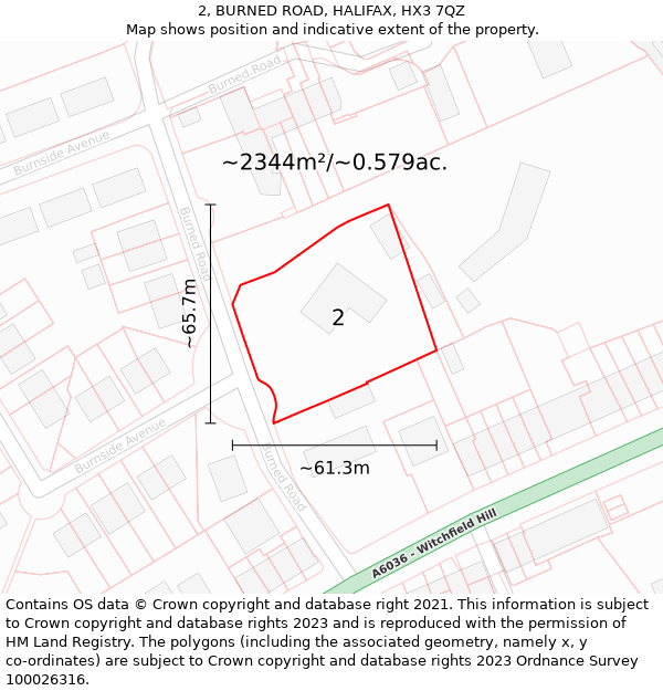 2, BURNED ROAD, HALIFAX, HX3 7QZ: Plot and title map