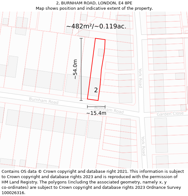 2, BURNHAM ROAD, LONDON, E4 8PE: Plot and title map