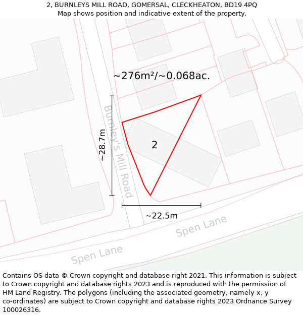 2, BURNLEYS MILL ROAD, GOMERSAL, CLECKHEATON, BD19 4PQ: Plot and title map