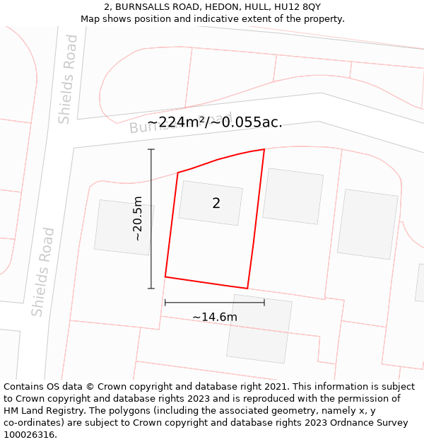 2, BURNSALLS ROAD, HEDON, HULL, HU12 8QY: Plot and title map