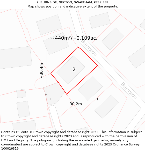 2, BURNSIDE, NECTON, SWAFFHAM, PE37 8ER: Plot and title map