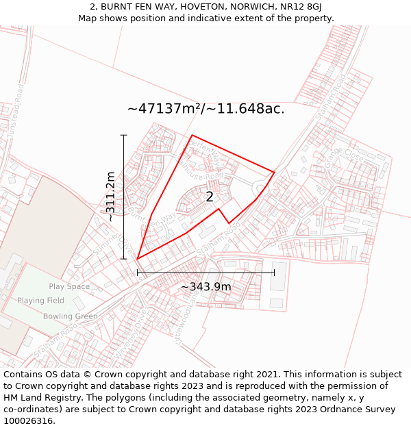 2, BURNT FEN WAY, HOVETON, NORWICH, NR12 8GJ: Plot and title map