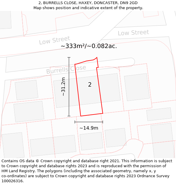 2, BURRELLS CLOSE, HAXEY, DONCASTER, DN9 2GD: Plot and title map