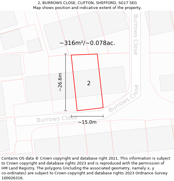 2, BURROWS CLOSE, CLIFTON, SHEFFORD, SG17 5EG: Plot and title map