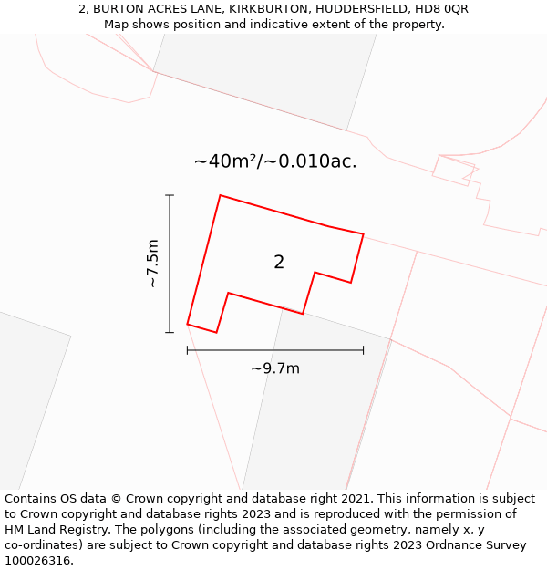 2, BURTON ACRES LANE, KIRKBURTON, HUDDERSFIELD, HD8 0QR: Plot and title map