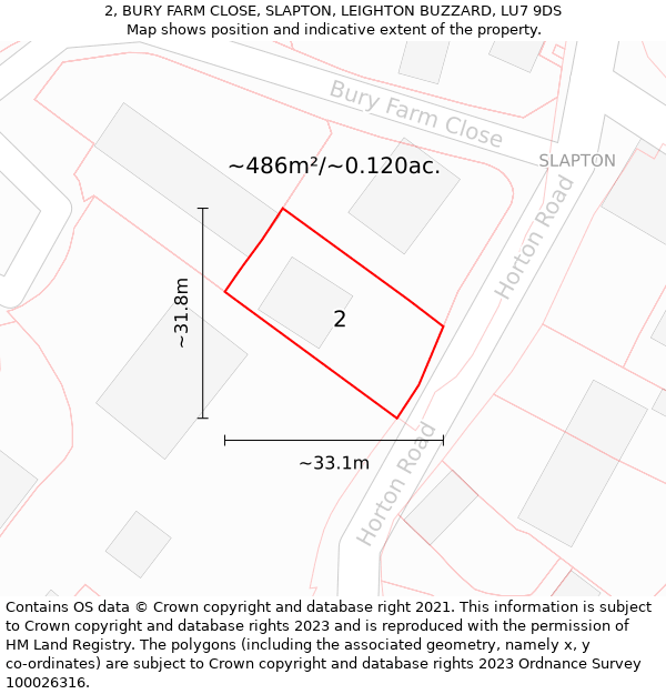 2, BURY FARM CLOSE, SLAPTON, LEIGHTON BUZZARD, LU7 9DS: Plot and title map