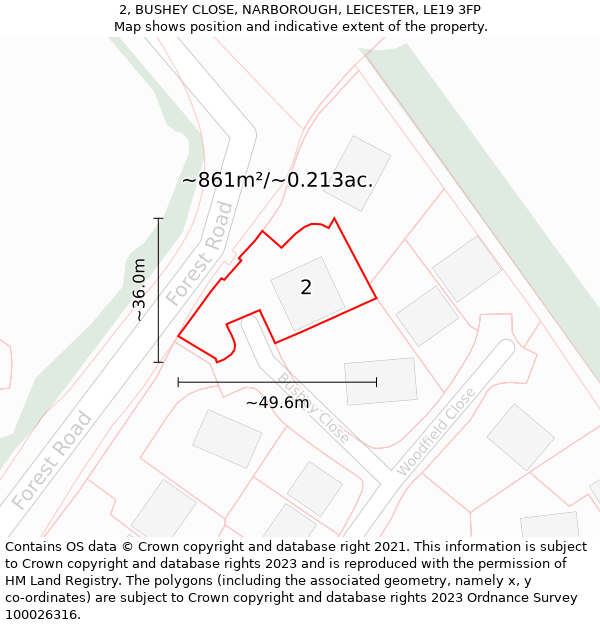 2, BUSHEY CLOSE, NARBOROUGH, LEICESTER, LE19 3FP: Plot and title map