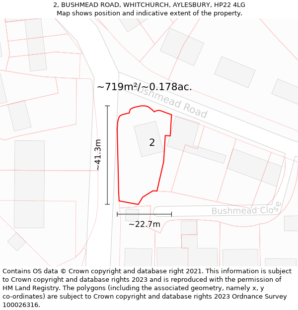 2, BUSHMEAD ROAD, WHITCHURCH, AYLESBURY, HP22 4LG: Plot and title map