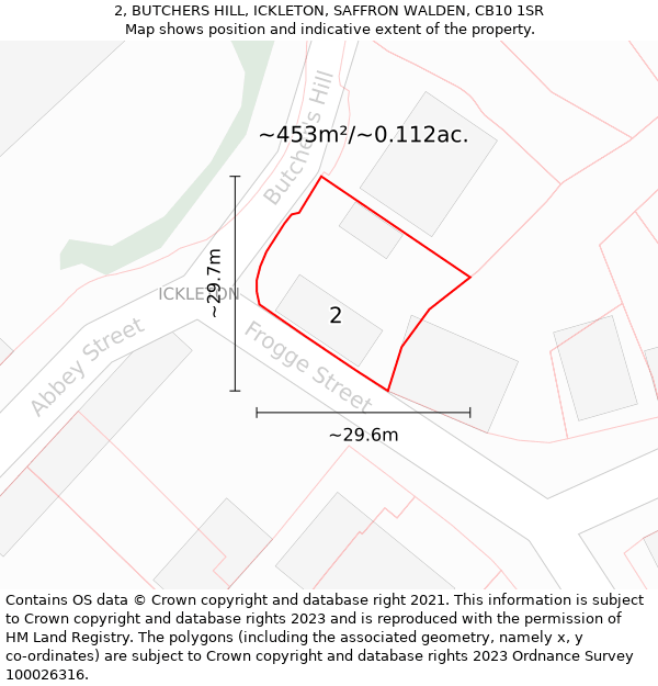 2, BUTCHERS HILL, ICKLETON, SAFFRON WALDEN, CB10 1SR: Plot and title map