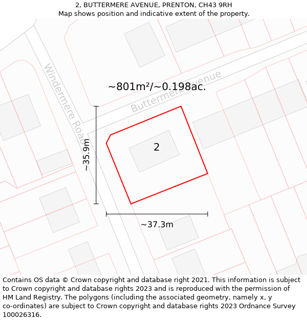 2, BUTTERMERE AVENUE, PRENTON, CH43 9RH: Plot and title map