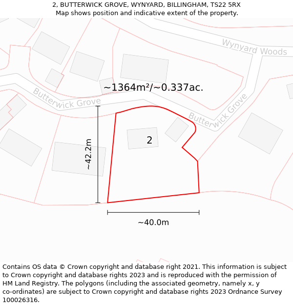 2, BUTTERWICK GROVE, WYNYARD, BILLINGHAM, TS22 5RX: Plot and title map