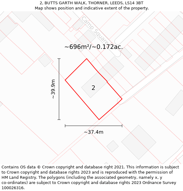 2, BUTTS GARTH WALK, THORNER, LEEDS, LS14 3BT: Plot and title map