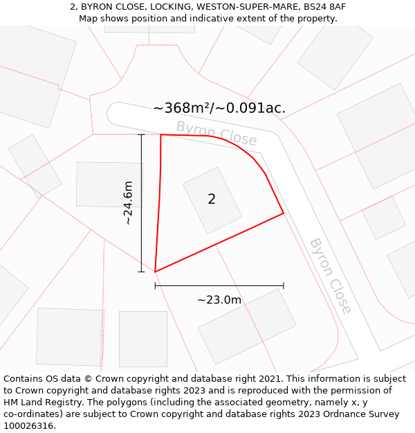 2, BYRON CLOSE, LOCKING, WESTON-SUPER-MARE, BS24 8AF: Plot and title map