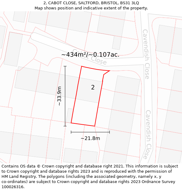 2, CABOT CLOSE, SALTFORD, BRISTOL, BS31 3LQ: Plot and title map