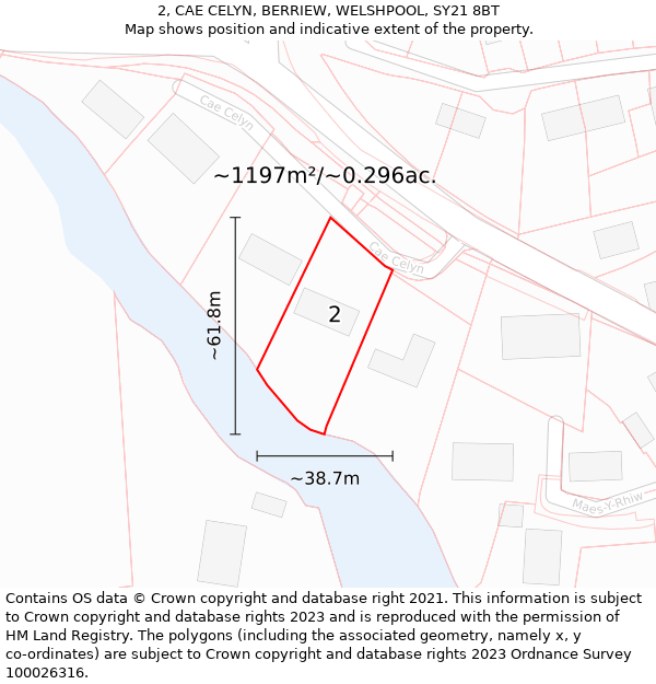 2, CAE CELYN, BERRIEW, WELSHPOOL, SY21 8BT: Plot and title map