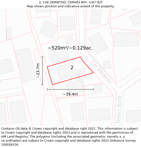 2, CAE DERWYDD, CEMAES BAY, LL67 0LP: Plot and title map