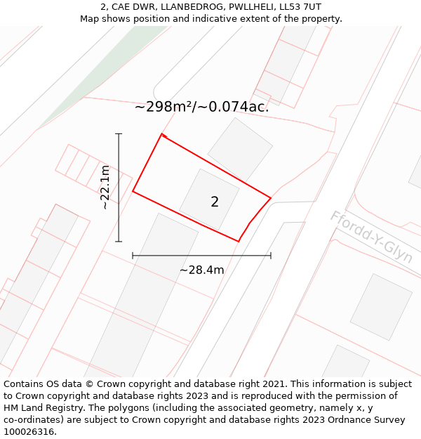 2, CAE DWR, LLANBEDROG, PWLLHELI, LL53 7UT: Plot and title map