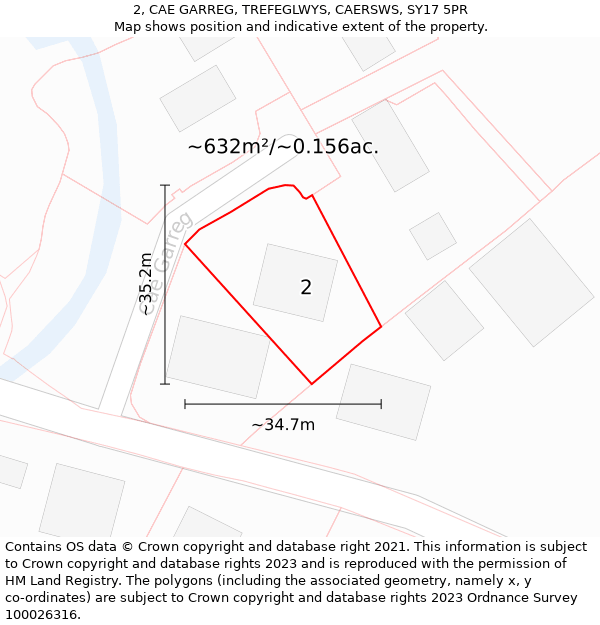 2, CAE GARREG, TREFEGLWYS, CAERSWS, SY17 5PR: Plot and title map