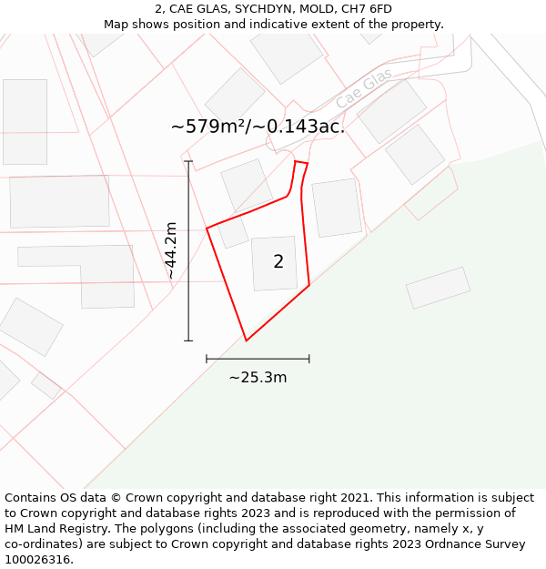 2, CAE GLAS, SYCHDYN, MOLD, CH7 6FD: Plot and title map