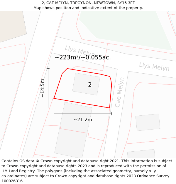2, CAE MELYN, TREGYNON, NEWTOWN, SY16 3EF: Plot and title map