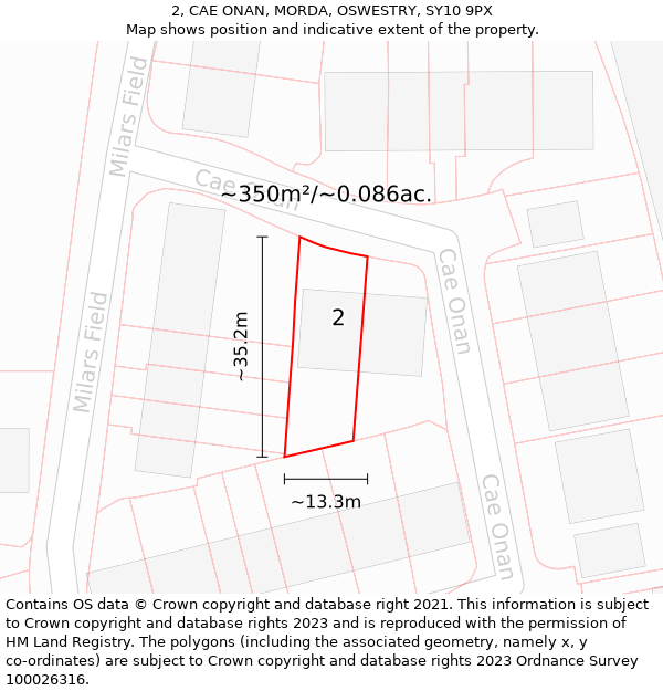 2, CAE ONAN, MORDA, OSWESTRY, SY10 9PX: Plot and title map