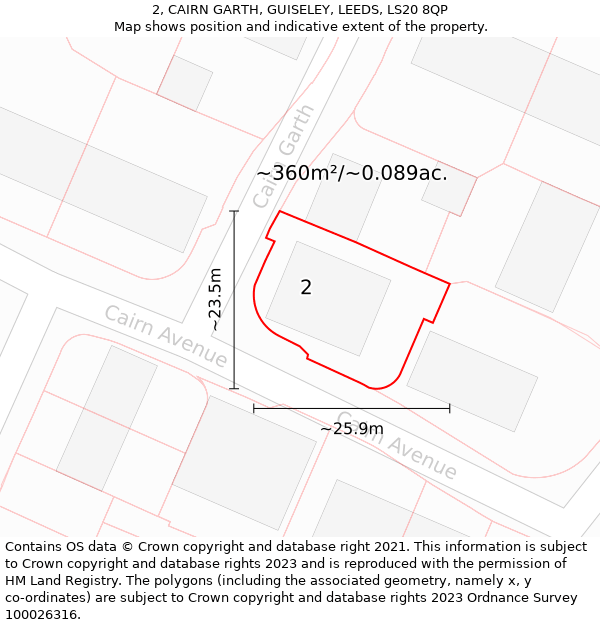 2, CAIRN GARTH, GUISELEY, LEEDS, LS20 8QP: Plot and title map