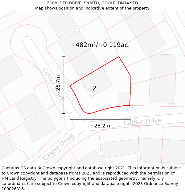 2, CALDER DRIVE, SNAITH, GOOLE, DN14 9TD: Plot and title map