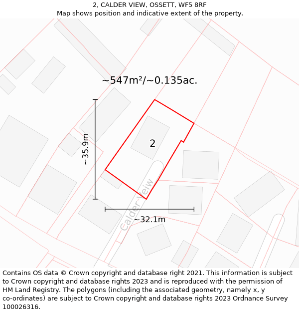 2, CALDER VIEW, OSSETT, WF5 8RF: Plot and title map