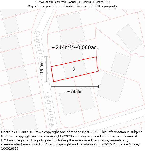 2, CALDFORD CLOSE, ASPULL, WIGAN, WN2 1ZB: Plot and title map