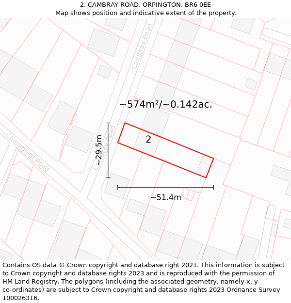 2, CAMBRAY ROAD, ORPINGTON, BR6 0EE: Plot and title map