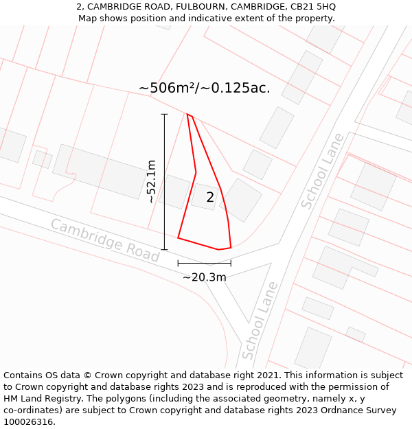 2, CAMBRIDGE ROAD, FULBOURN, CAMBRIDGE, CB21 5HQ: Plot and title map