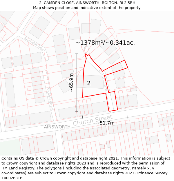 2, CAMDEN CLOSE, AINSWORTH, BOLTON, BL2 5RH: Plot and title map