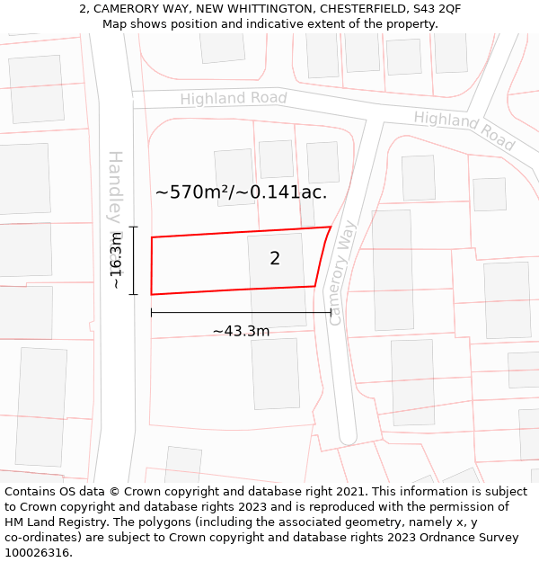 2, CAMERORY WAY, NEW WHITTINGTON, CHESTERFIELD, S43 2QF: Plot and title map