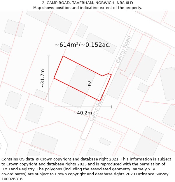 2, CAMP ROAD, TAVERHAM, NORWICH, NR8 6LD: Plot and title map