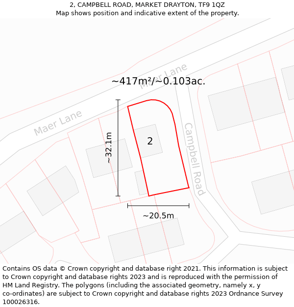 2, CAMPBELL ROAD, MARKET DRAYTON, TF9 1QZ: Plot and title map