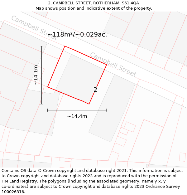 2, CAMPBELL STREET, ROTHERHAM, S61 4QA: Plot and title map