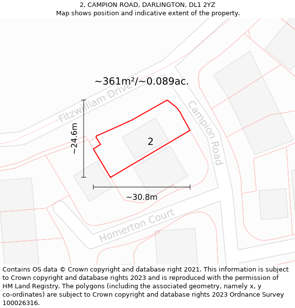 2, CAMPION ROAD, DARLINGTON, DL1 2YZ: Plot and title map