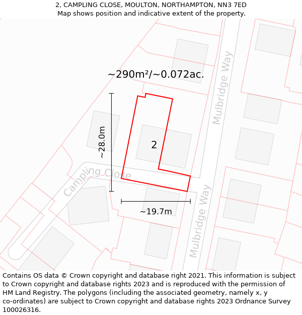 2, CAMPLING CLOSE, MOULTON, NORTHAMPTON, NN3 7ED: Plot and title map