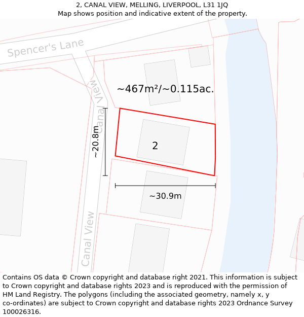 2, CANAL VIEW, MELLING, LIVERPOOL, L31 1JQ: Plot and title map