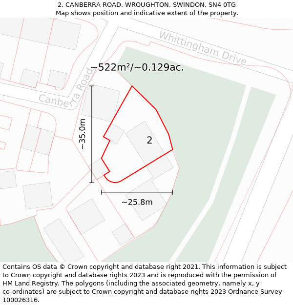 2, CANBERRA ROAD, WROUGHTON, SWINDON, SN4 0TG: Plot and title map