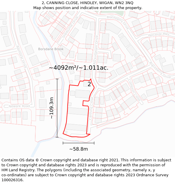 2, CANNING CLOSE, HINDLEY, WIGAN, WN2 3NQ: Plot and title map