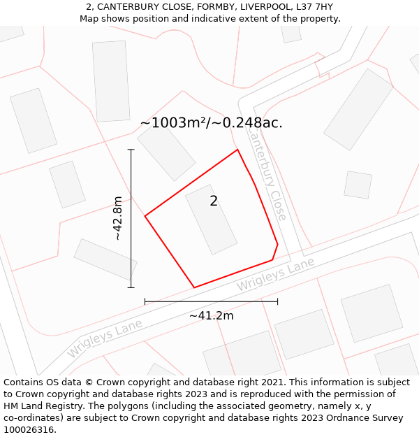 2, CANTERBURY CLOSE, FORMBY, LIVERPOOL, L37 7HY: Plot and title map