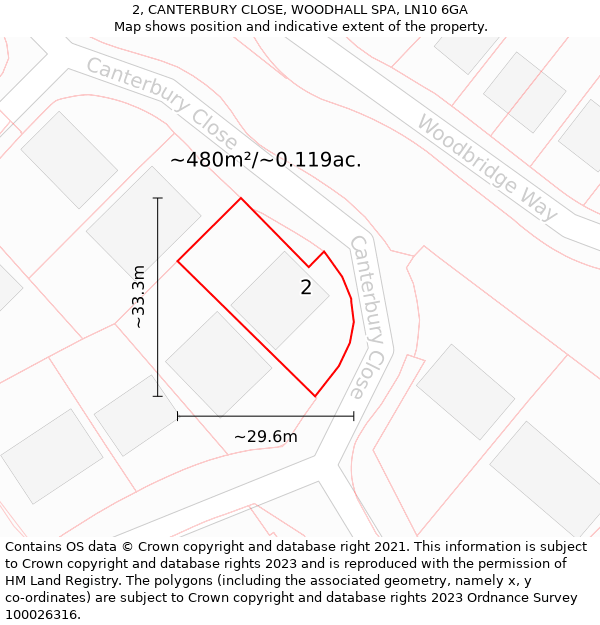 2, CANTERBURY CLOSE, WOODHALL SPA, LN10 6GA: Plot and title map