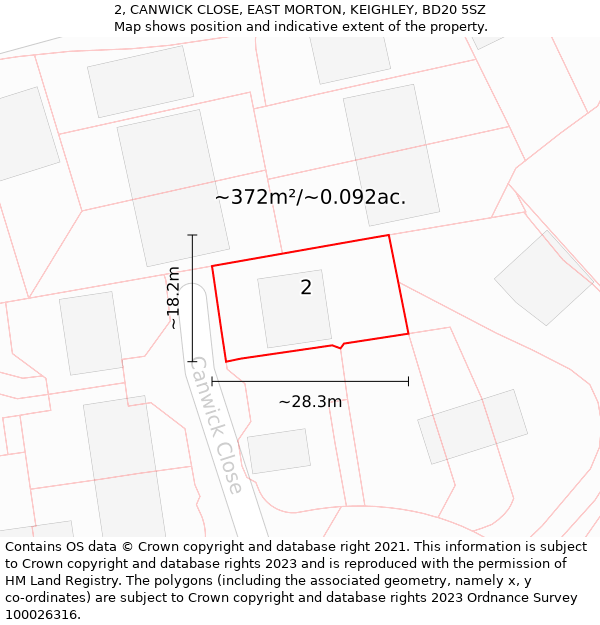 2, CANWICK CLOSE, EAST MORTON, KEIGHLEY, BD20 5SZ: Plot and title map