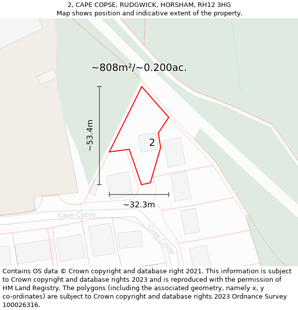 2, CAPE COPSE, RUDGWICK, HORSHAM, RH12 3HG: Plot and title map