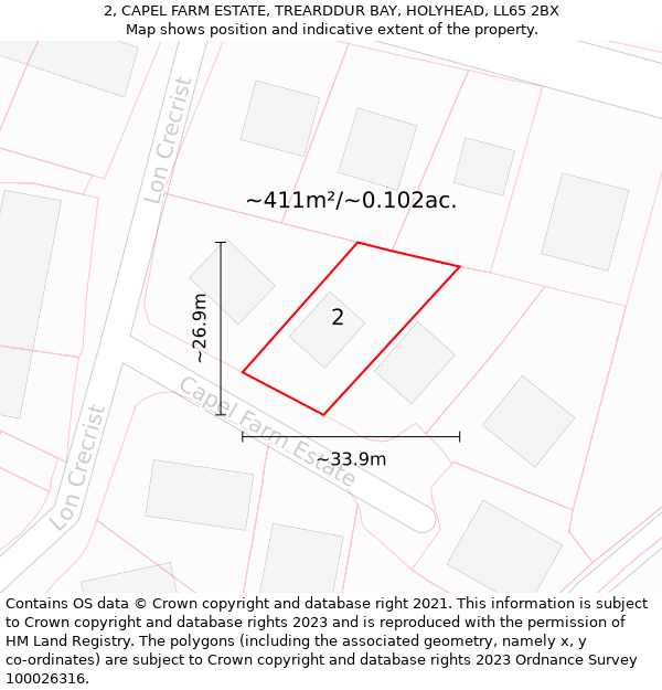 2, CAPEL FARM ESTATE, TREARDDUR BAY, HOLYHEAD, LL65 2BX: Plot and title map