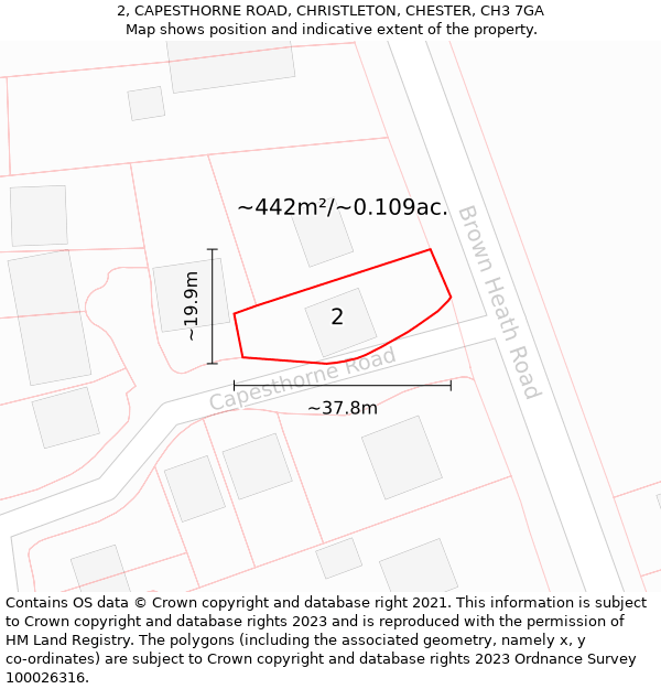 2, CAPESTHORNE ROAD, CHRISTLETON, CHESTER, CH3 7GA: Plot and title map